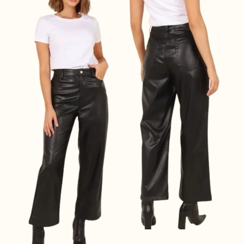 Black Faux Leather Wide-Leg Pants